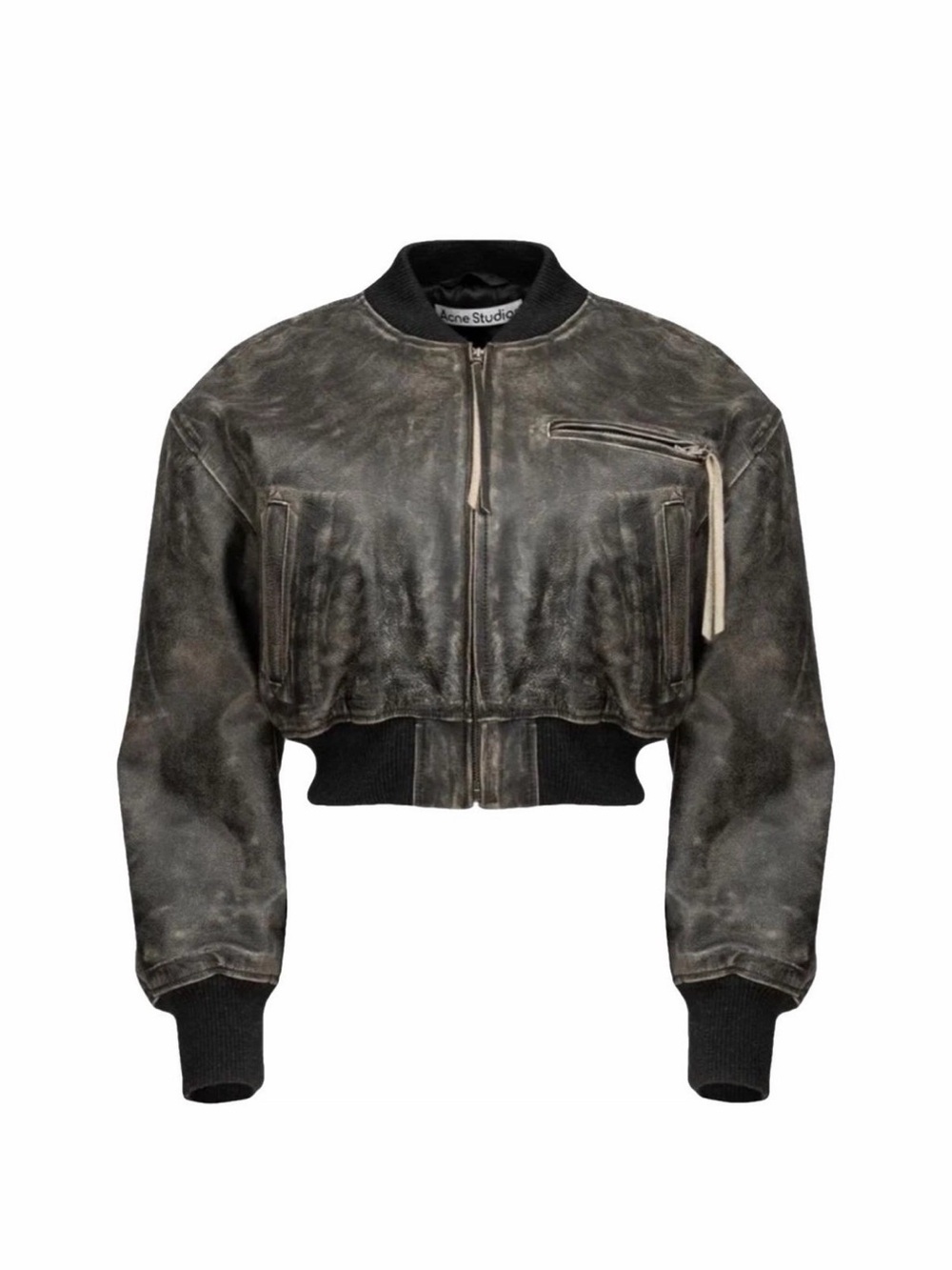 Acne Studios Black Distressed Leather Bomber Jacket - Picture 2 of 2